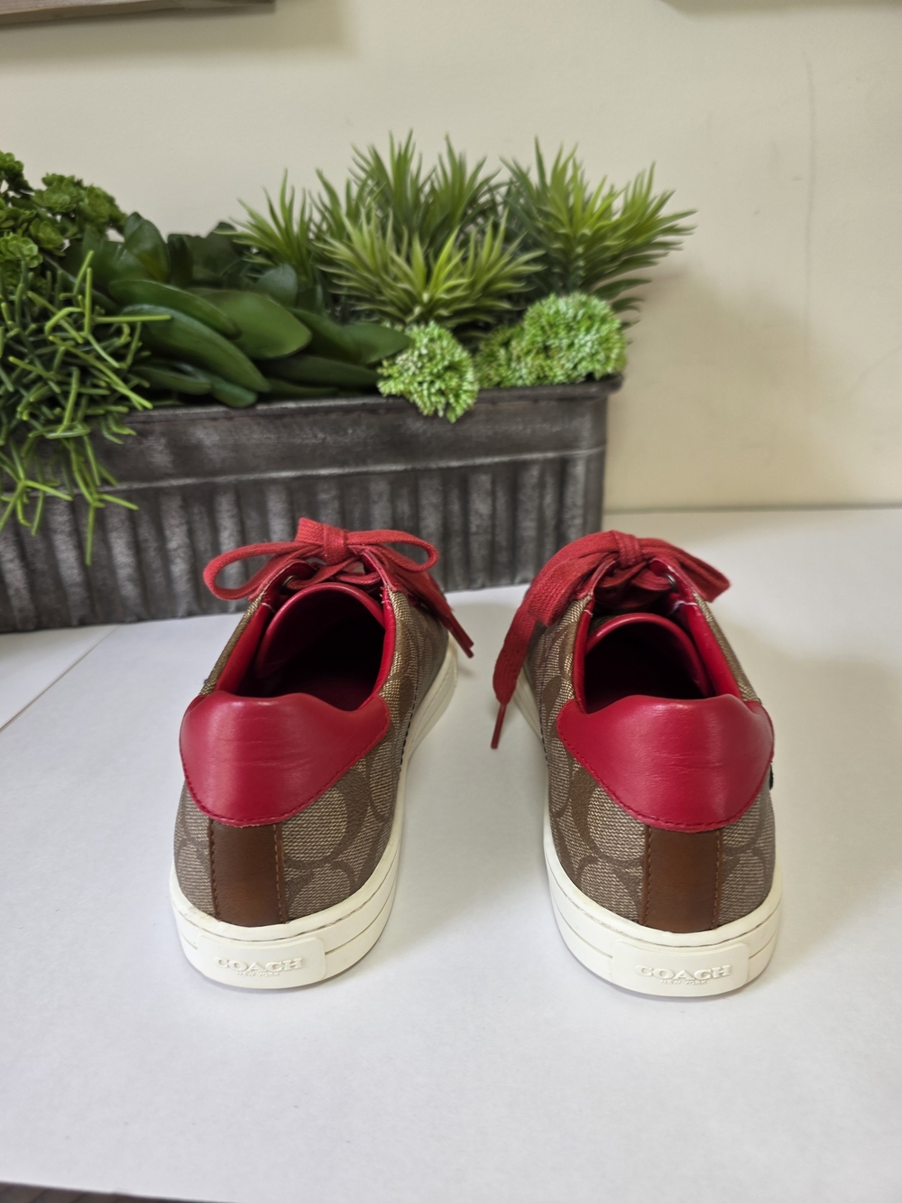 Coach Porter Signature Sneakers Khaki Red Womens Size 8.5M - Picture 5 of 13